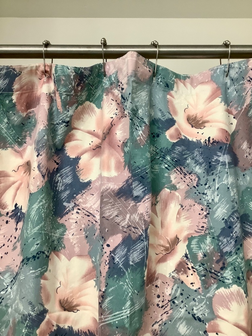 Floral Watercolor Shower Curtain - Blue, Teal & Pink - Picture 4 of 5